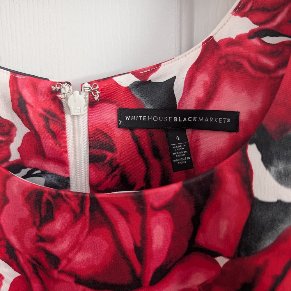 White House Black Market Womens Red Floral Midi Dress Size 4 - Picture 3 of 9